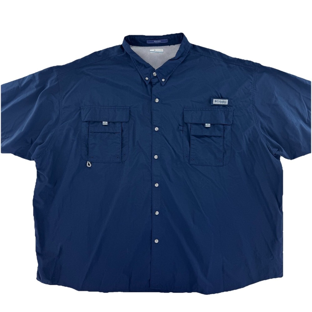 Columbia PFG Vented Outdoors Fishing Shirt Mens 6x Navy Blue Short Sleeve
